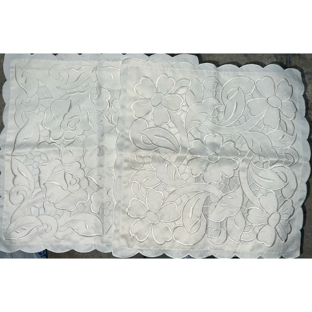American Linen Ivory Pillow Cushion Covers‎ Set Of 2 Floral Cutouts Cottage Core